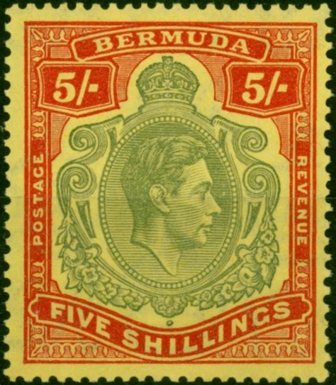 Bermuda 1942 5s Bronze Green Carmine Red Pale Yellow SG118c V F MNH 1