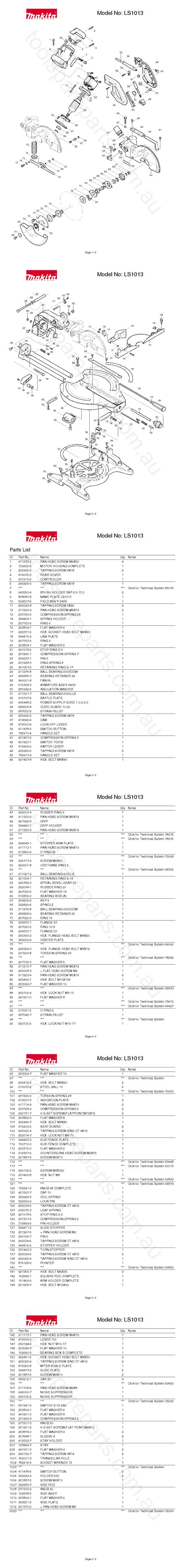 Makita LS1013 Spare Parts