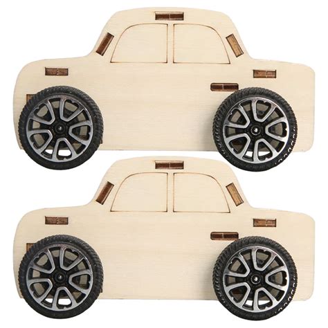 2Pcs Kids DIY Wooden Vehicle Model Wood Car DIY Statue Science Project Toy Kids Car Assemble Toy ...