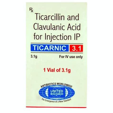 Timentin Ticarcillin Ticarnics 31g Injection, 3.1 gm at Rs 630/vial in ...