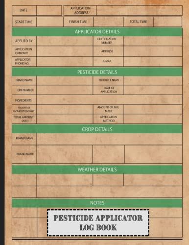 Pesticide Applicator Log Book Pesticide Application Log Book