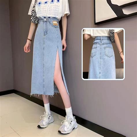 Jual Fashion Wanita Rok Korean Style Rok Jeans Panjang Rok Belah