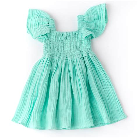 Mint Gauze Girls Smocked Flutter Sleeve Dress 3 14 Shade Critters