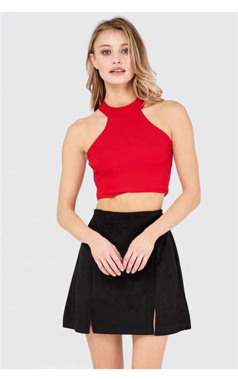 Red Halter Neck Crop Top Women S Top Select Fashion Crop Tops Women Fashion Halter Neck