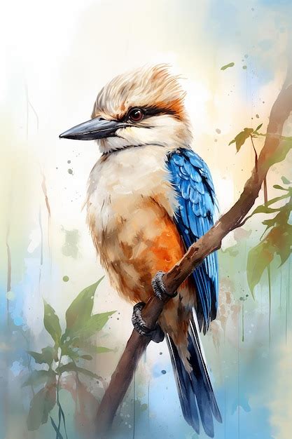 Una pintura de un pájaro con plumas azules y amarillas Foto Premium