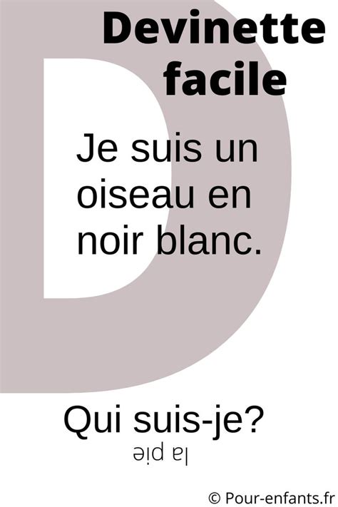 Devinette Facile Enfants Trouver Un Nom D Oiseau La Pie Devinette