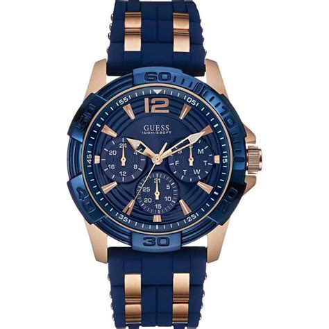 Guess Men S Oasis Blue Rose Gold Multi Function Watch