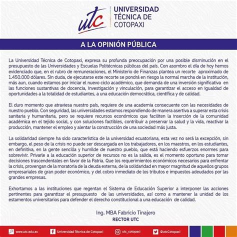 Universidad Técnica de Cotopaxi on Twitter COMUNICADO La