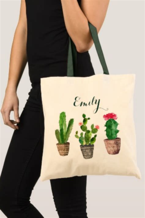 Personalized Floral Tote Bag Cactus Floral Tote Bags Personalized Canvas Tote