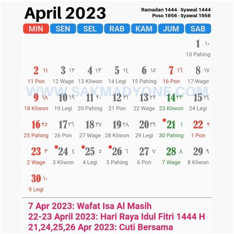 Kalender Jawa April 2023 lengkap dengan Weton - Sakmadyone.com