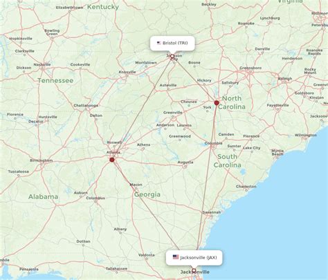 All Flight Routes From Jacksonville To Bristol VA Johnson City