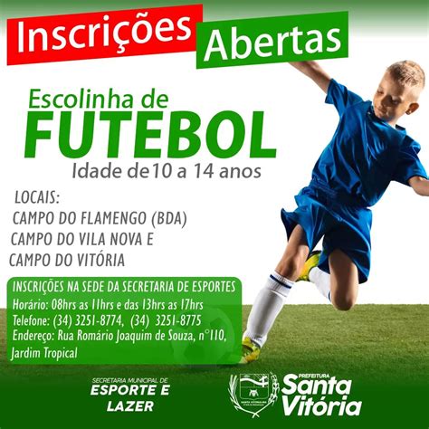 Escolinha de futebol inscrições abertas Prefeitura Municipal de