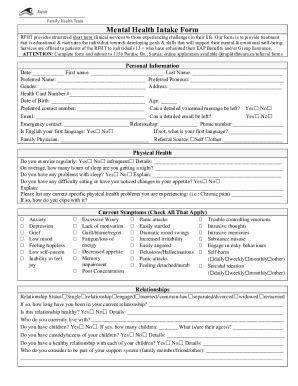 Fillable Online Mental Health Provider Intake Form PDF Fax Email Print