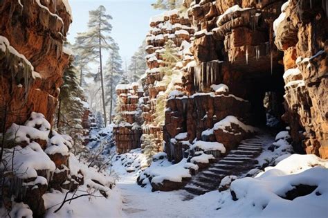 Premium Photo | Cave with snow during daytime