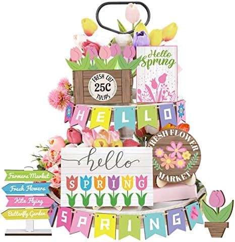 Amazon Pieces Hello Spring Tiered Tray Decor Tulips Table