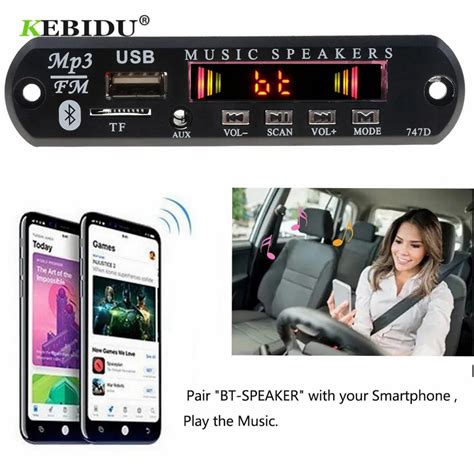 KEBIDU USB Car Audio Wireless Bluetooth MP3 WMA Decoder Board 5V 12V TF