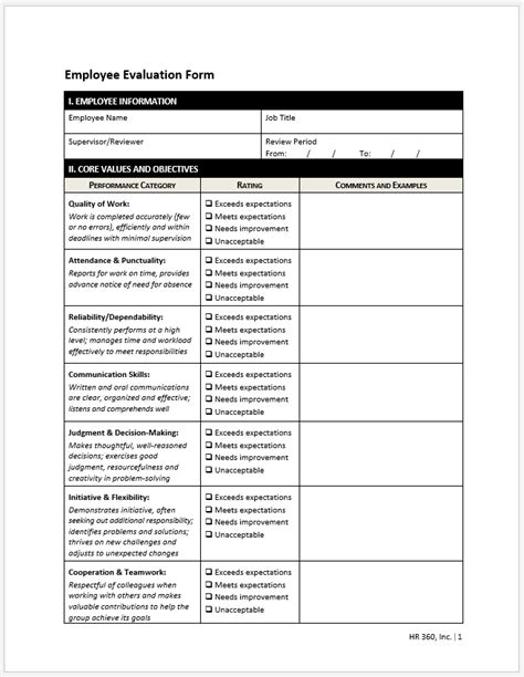 √ Free Printable Employee Performance Evaluation Template