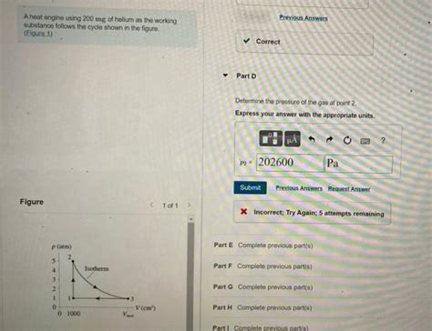 Solved Previous Answers A Heat Engine Using Mg Of Helium Chegg