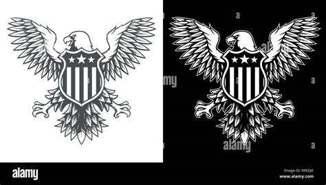 American Eagle With Stars And Stripes Badge Illustration Vector Stock