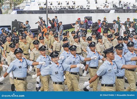 Malaysian Police Personnel Marching In Retro Uniform During Th