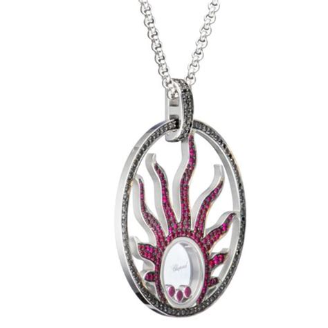 Chopard Happy Diamonds White Gold Diamond Rubies Sun Pendant Necklace