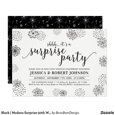 Black Modern Surprise 50th Wedding Anniversary Invitation Zazzle 50th Wedding Anniversary