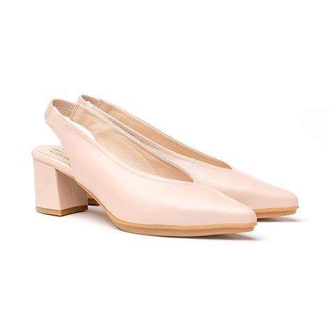 Zapatos De Salón Confort Mujer Piel Napa Tacón Medio Descubierto Nude de Eva Mañas