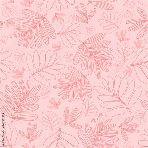 Vector line art leaves seamless pattern on baby pink color, wallpaper ...