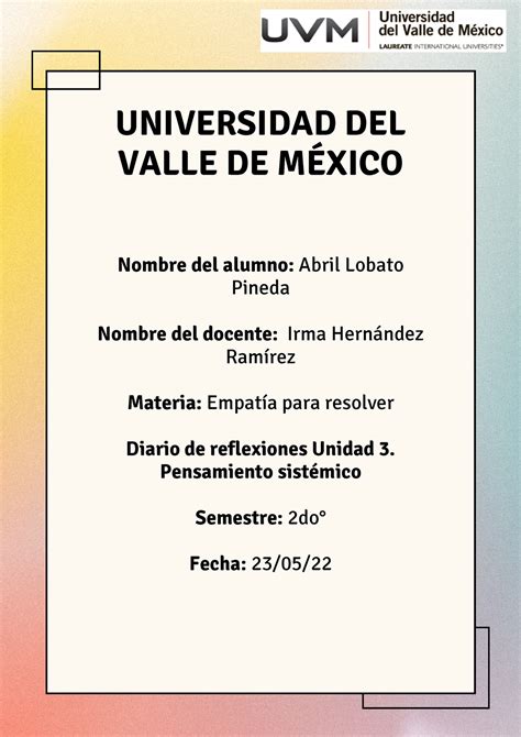 Diario De Reflexiones Unidad Pensamiento Sist Mico Universidad Del