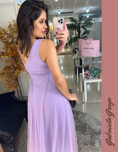 Vestido Longo Lavanda Em Tule De Brilho