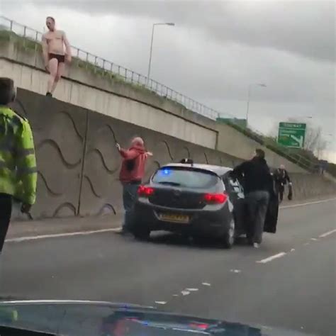 Bizarre Moment Semi Naked Man High On Drugs Stood In His PANTS On Busy Dual Carriageway The Sun