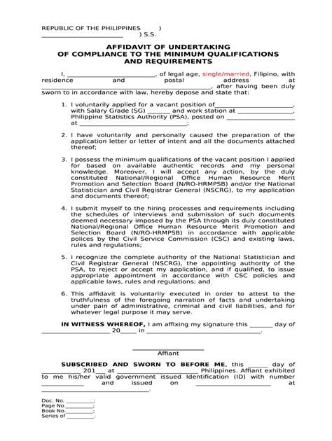 Affidavit Of Undertaking To Comply Requirements Sample Doc Template