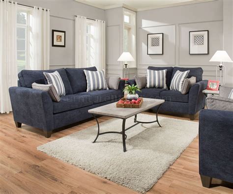 7081 Sofa And Loveseat Set In Prelude Navy By Simmons Woptions