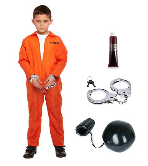 Girls Boys Prisoner Costume Convict Halloween Zombie Fancy Dress Kids