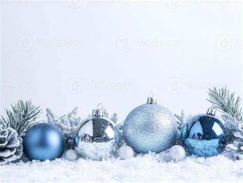 Festive Silver and Blue Holiday Decor with Snowy Background Featuring