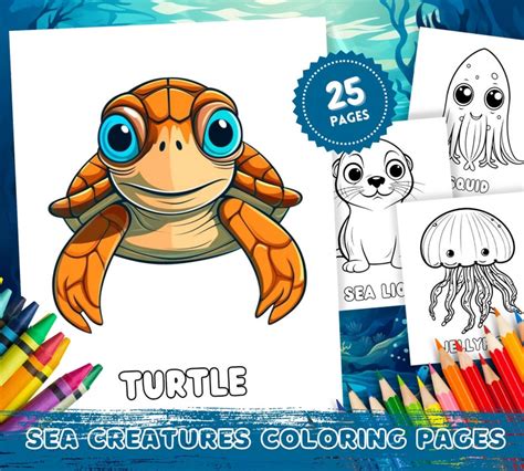 Sea Creatures Coloring Pages: 20 Printables for Kids Cute - Etsy