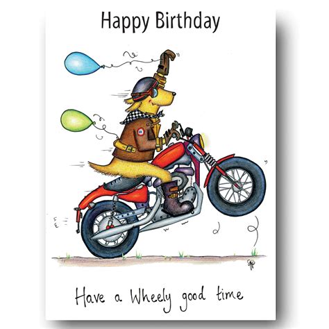 Biker Greeting Card Happy Birthday Have A Wheelie Good Time