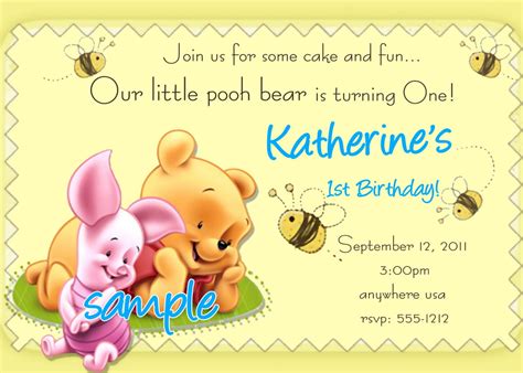 Winnie The Pooh 1st Birthday Invitations Printable Photo