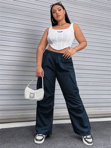 Shein Ezwear Plus Size Womens Solid Color Cargo Pants Shein Usa