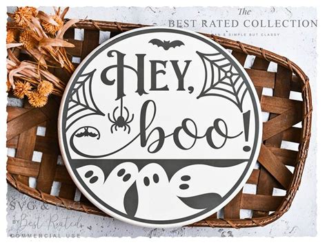 Hey Boo Svg Png Ghost Halloween Round Svg Wood Door Hanger Svg