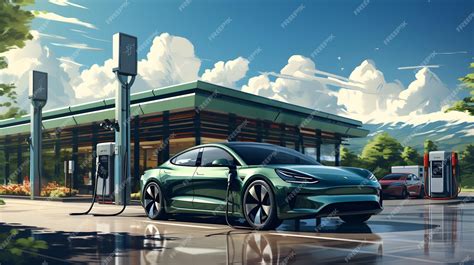 Free AI Image | modern concept art of electric car station