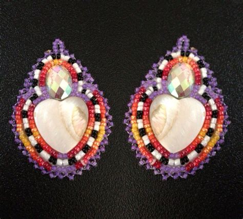 Native American Beaded Earrings Heart Shell Earrings Etsy Native