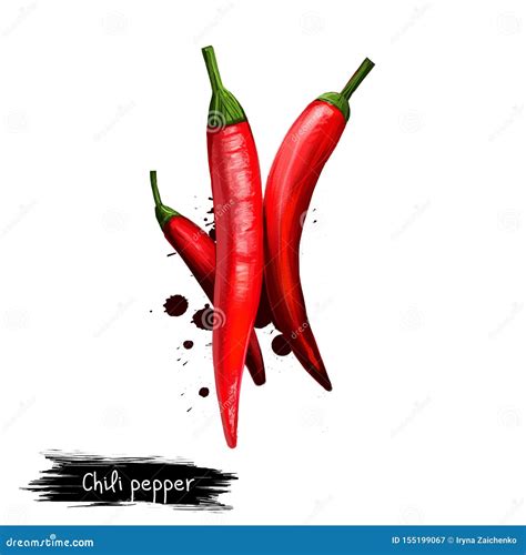 Digital Illustration Of Hand Drawn Chili Or Chilli Pepper Isolated On