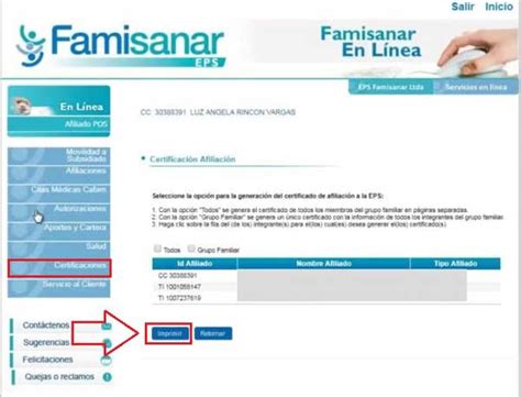 Famisanar Certificado