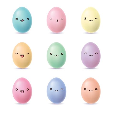 Premium Vector Happy Easter Eggs Set Kawaii Eggs With Cute Faces