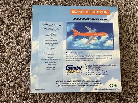 Braniff International 747 200 N602bn Gemini 1400 Airline Employee Shop