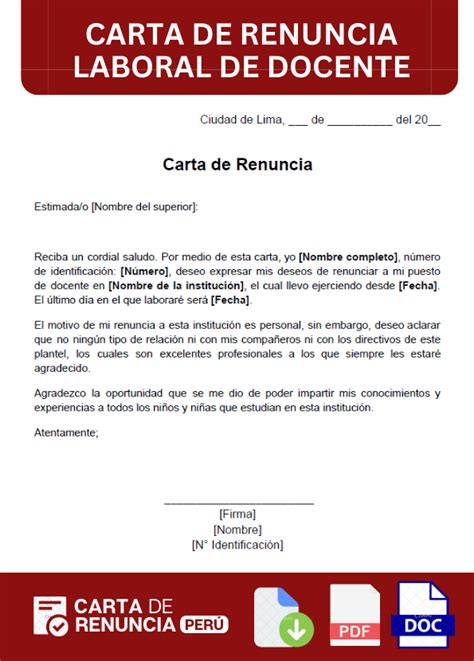 Carta De Renuncia Laboral Docente Ejemplos ️