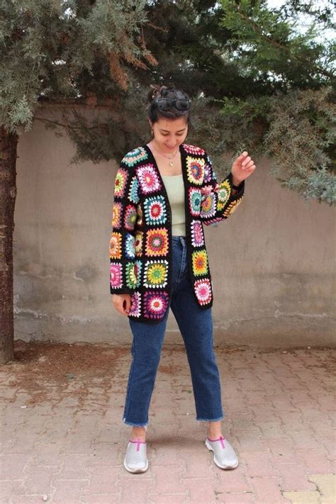 Cappotto Afgano Granny Square Giacca All Uncinetto Boho Cappotto All