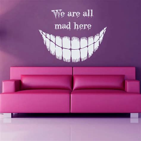 Aliexpress Buy Cheshire Cat Wall Decals Alice In Wonderland Quote