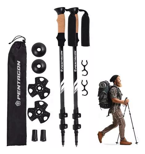 Bastones De Trekking Set De 2 Plegables Aluminio Pentagon Color Negro